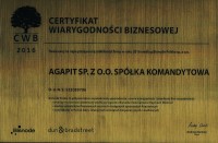 Certyfikat Wiarygodności Biznesowej 2016