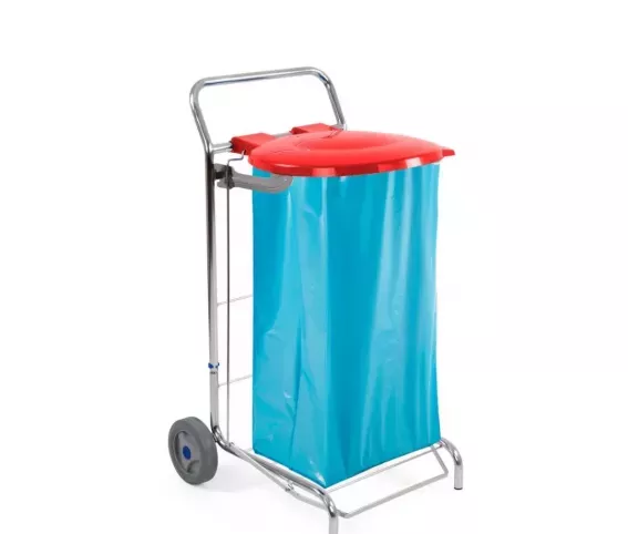 FILMOP 8077 CHROMOWANY WÓZEK Z OKRĄGŁYM UCHWYTEM DO WORKÓW 120 L, PEDAŁ DO OTWIERANIA POKRYWY